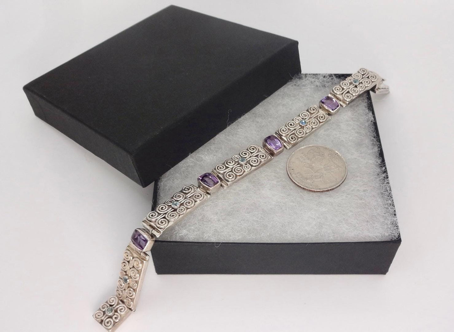 Vintage Purple Amethyst Tennis Bracelet in 925 Sterling Silver