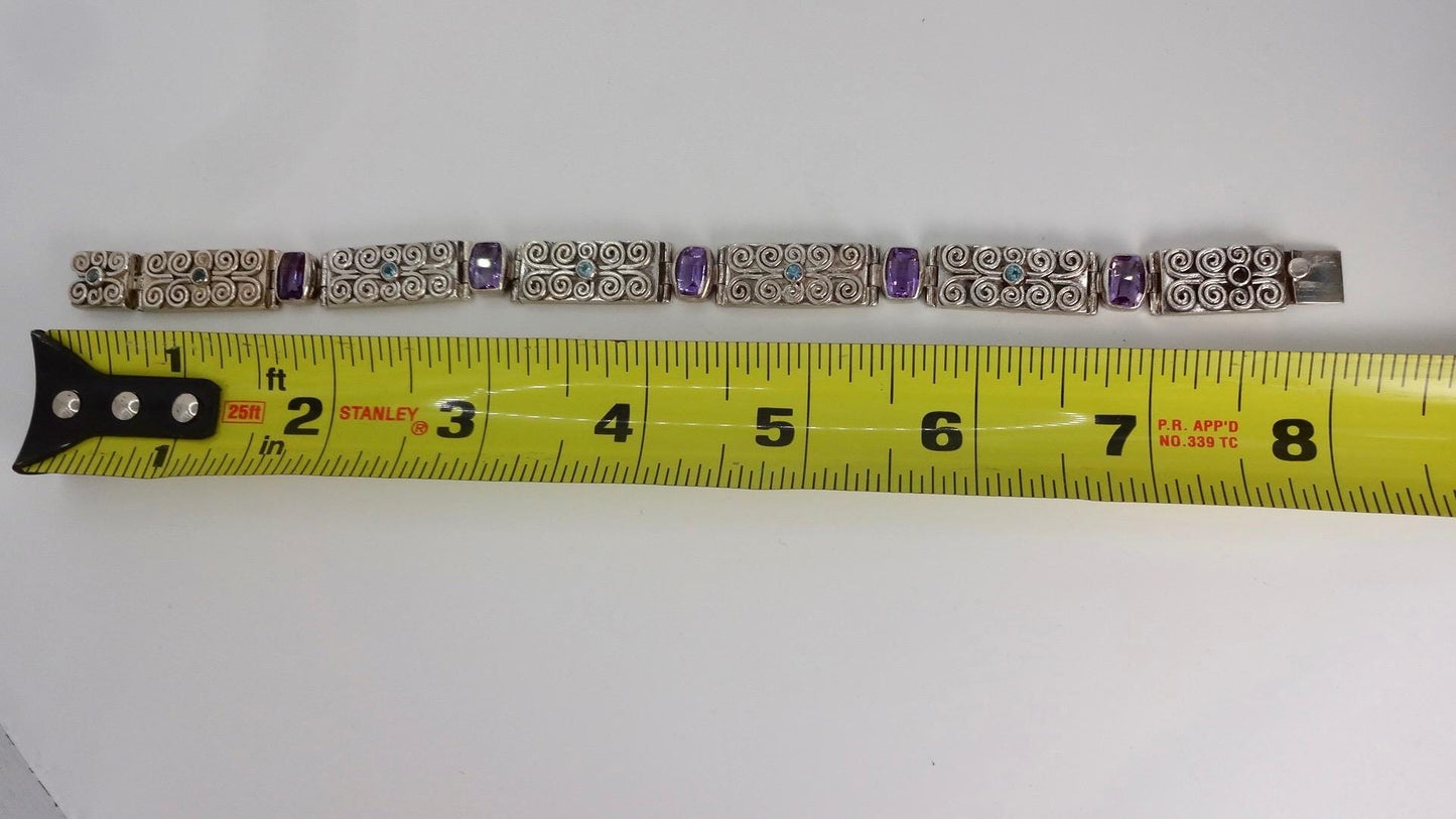 Vintage Purple Amethyst Tennis Bracelet in 925 Sterling Silver