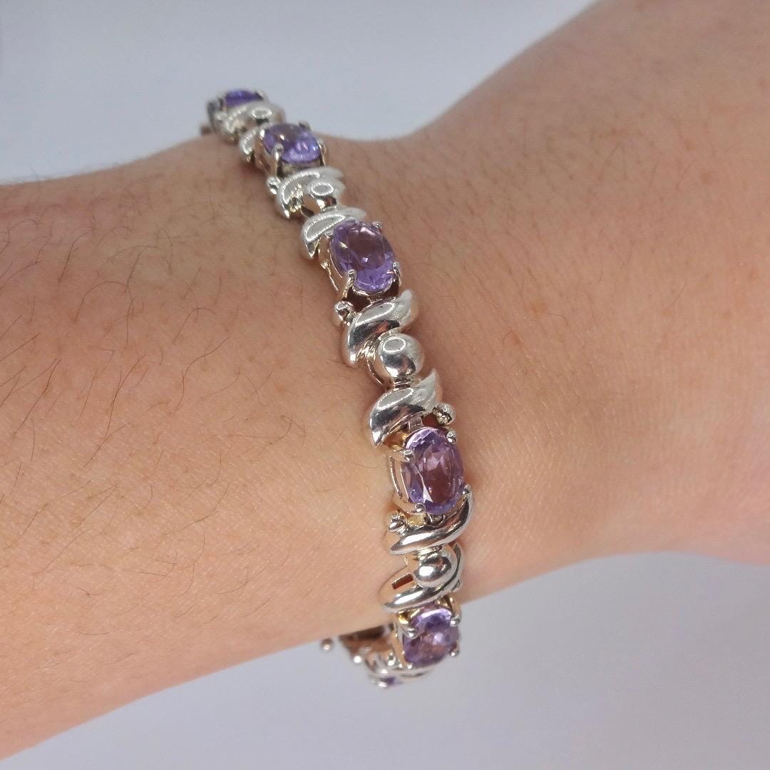 Vintage Amethyst Bracelet 925 Sterling Silver Purple Deco