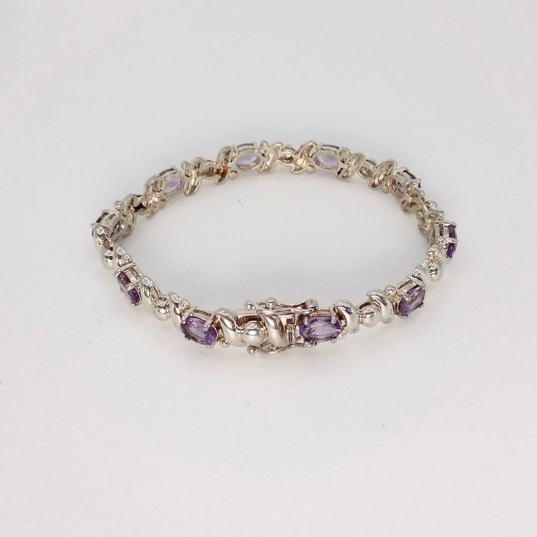 Vintage Amethyst Bracelet 925 Sterling Silver Purple Deco