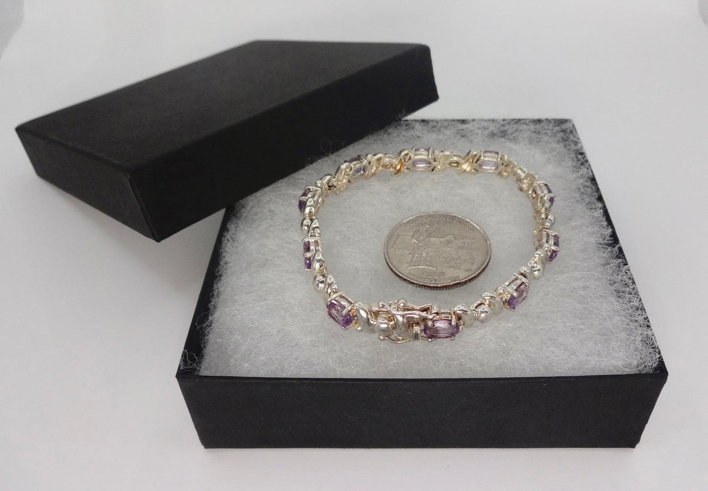 Vintage Amethyst Bracelet 925 Sterling Silver Purple Deco