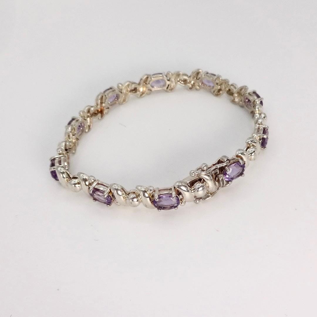Vintage Amethyst Bracelet 925 Sterling Silver Purple Deco