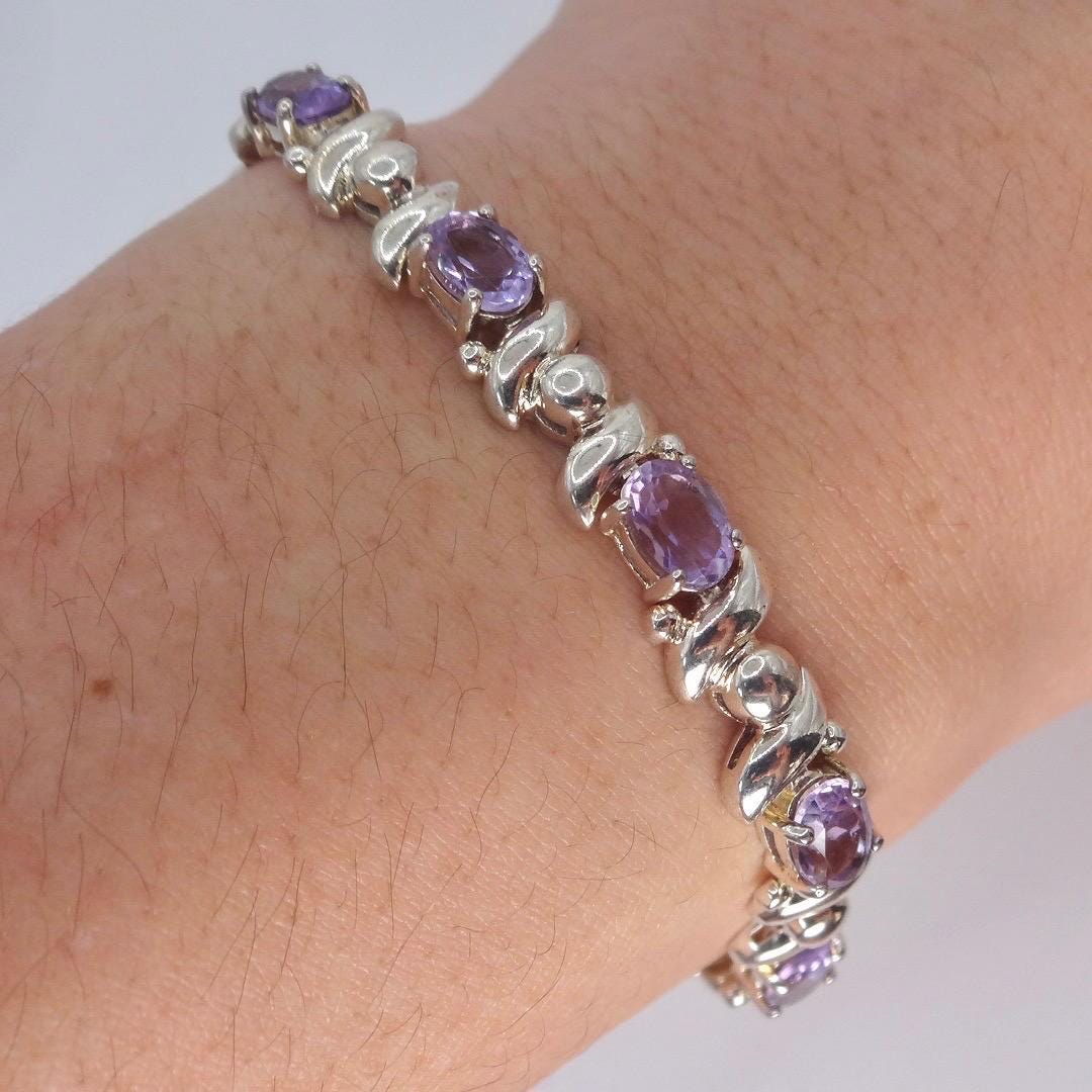 Vintage Amethyst Bracelet 925 Sterling Silver Purple Deco