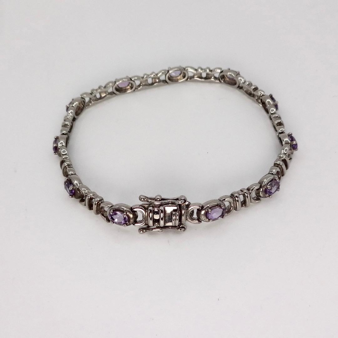 Vintage Purple Amethyst Tennis Bracelet 925 Sterling Silver