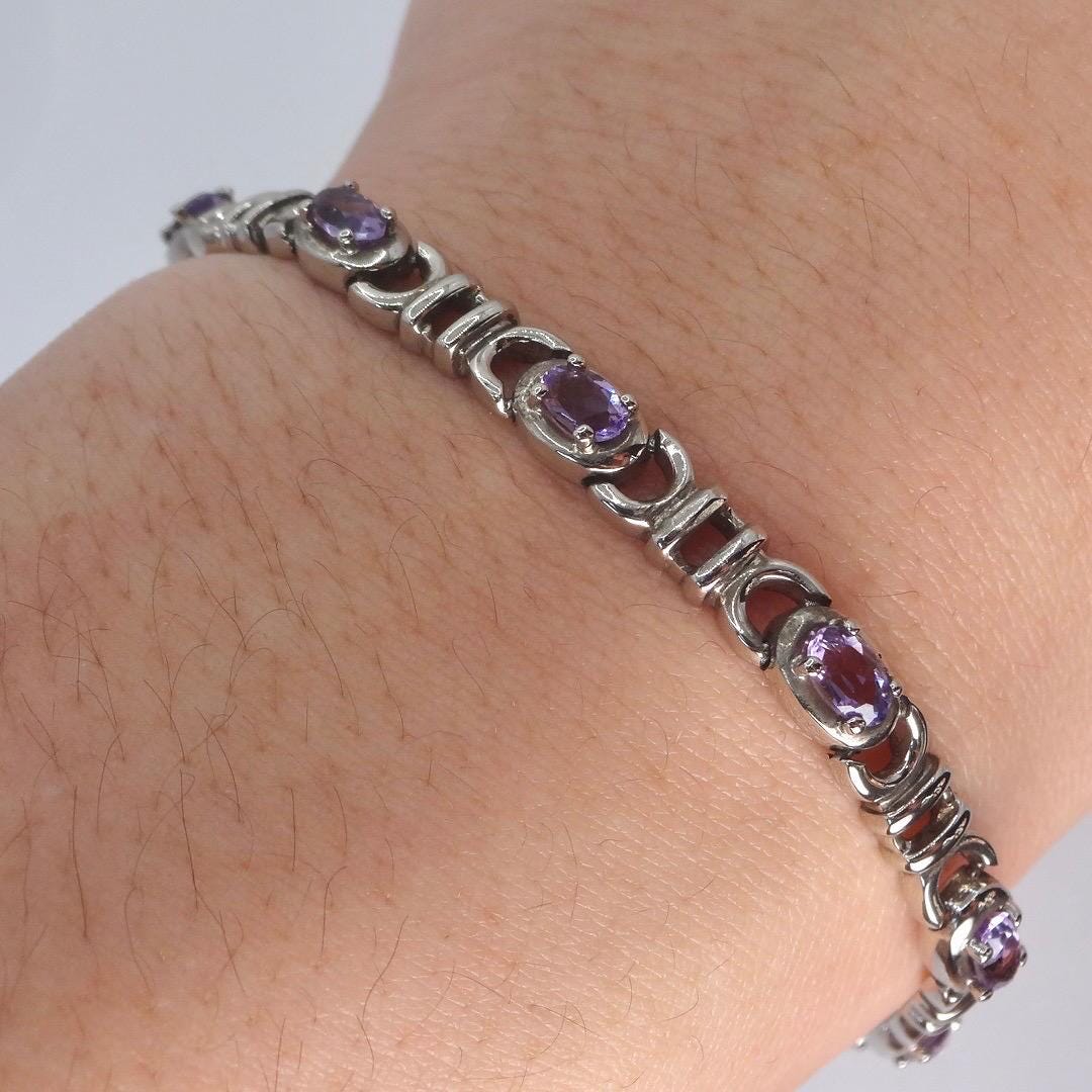 Vintage Purple Amethyst Tennis Bracelet 925 Sterling Silver