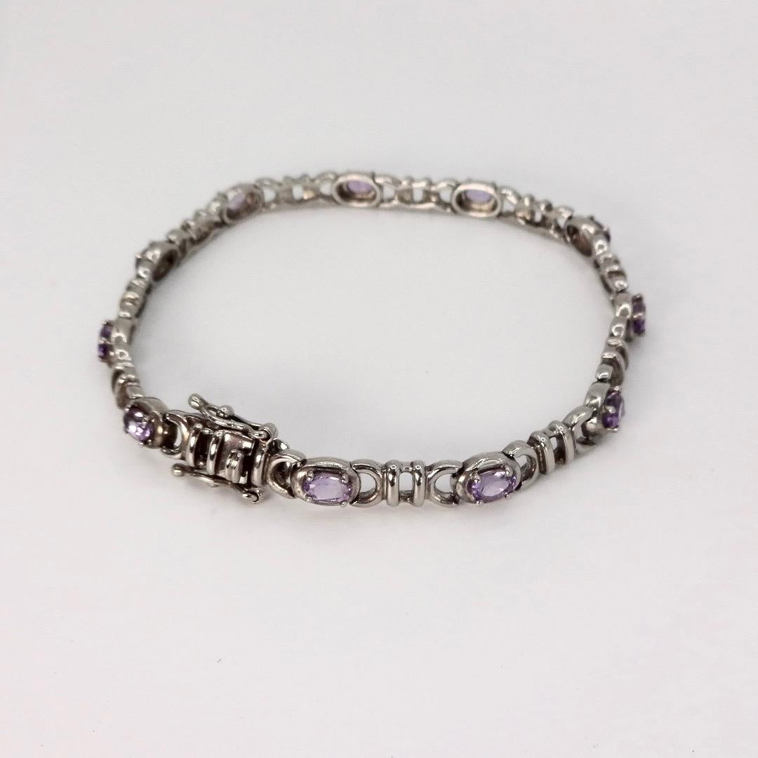 Vintage Purple Amethyst Tennis Bracelet 925 Sterling Silver
