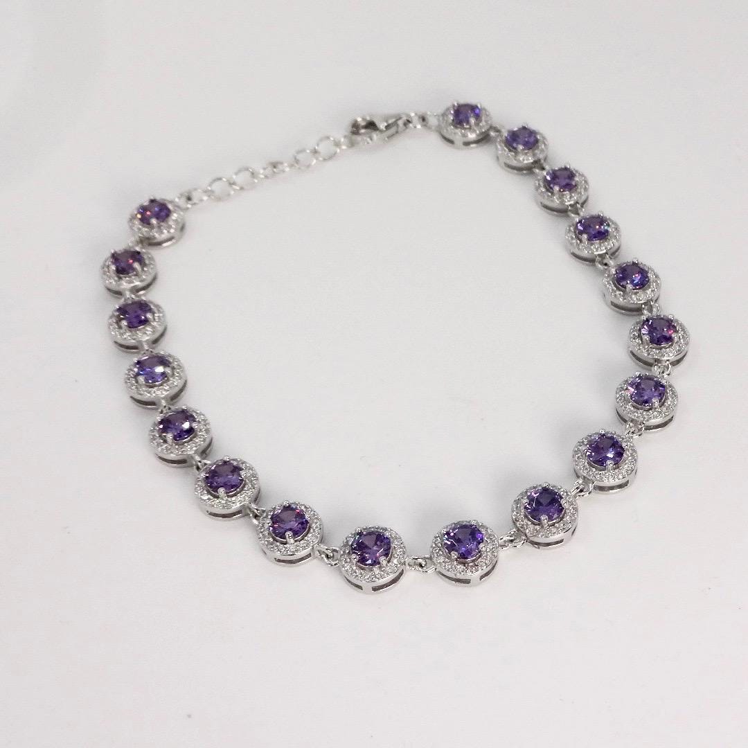 Vintage Purple Amethyst Tennis Bracelet 925 Sterling Silver
