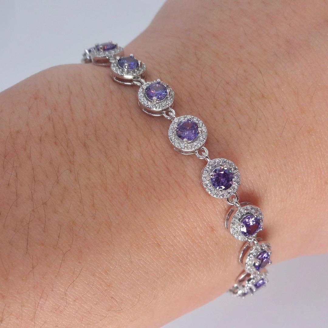 Vintage Purple Amethyst Tennis Bracelet 925 Sterling Silver
