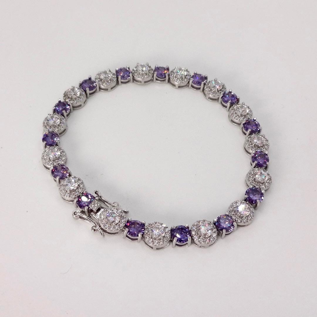 Vintage Purple Amethyst Tennis Bracelet 925 Sterling Silver