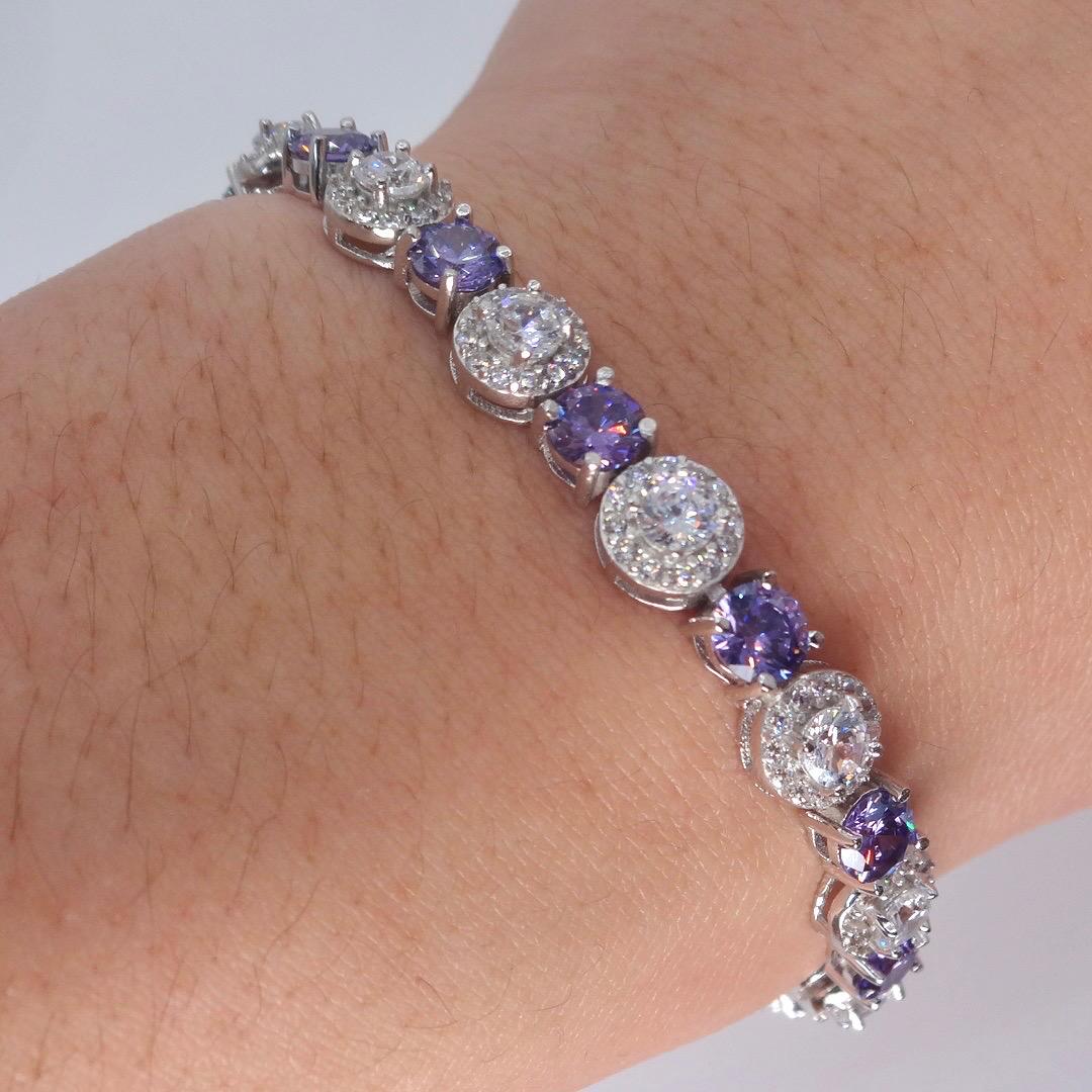 Vintage Purple Amethyst Tennis Bracelet 925 Sterling Silver