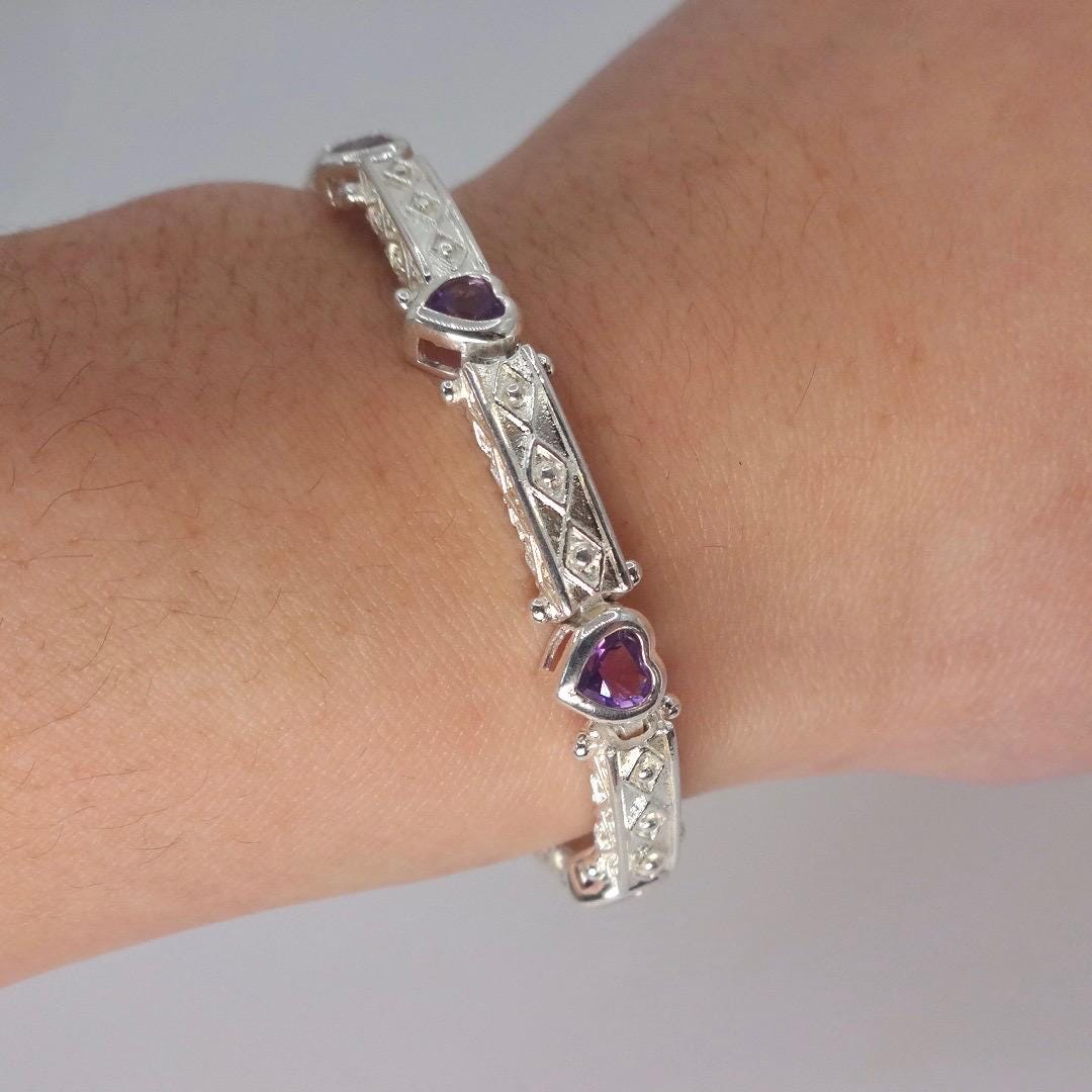 Vintage Purple Amethyst Tennis Bracelet in 925 Sterling Silver