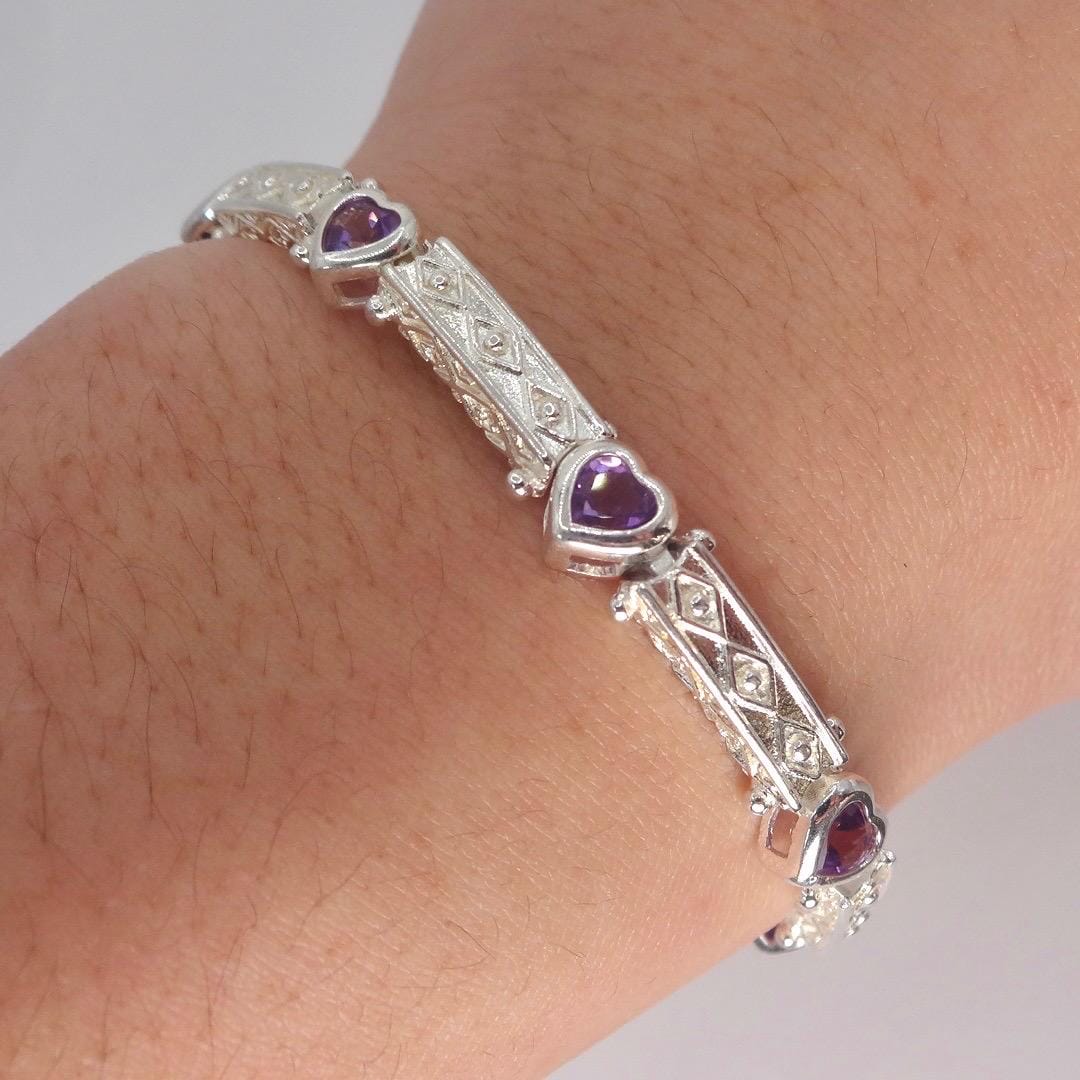 Vintage Purple Amethyst Tennis Bracelet in 925 Sterling Silver