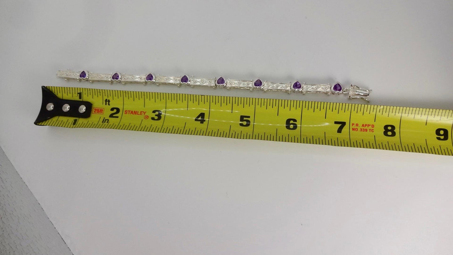 Vintage Purple Amethyst Tennis Bracelet in 925 Sterling Silver