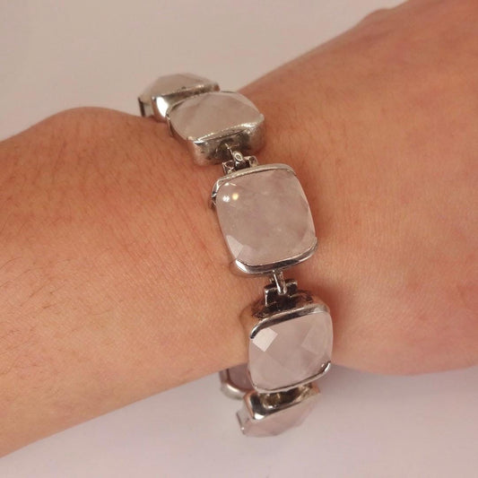 Vintage Rose Quartz 925 Sterling Silver Bracelet