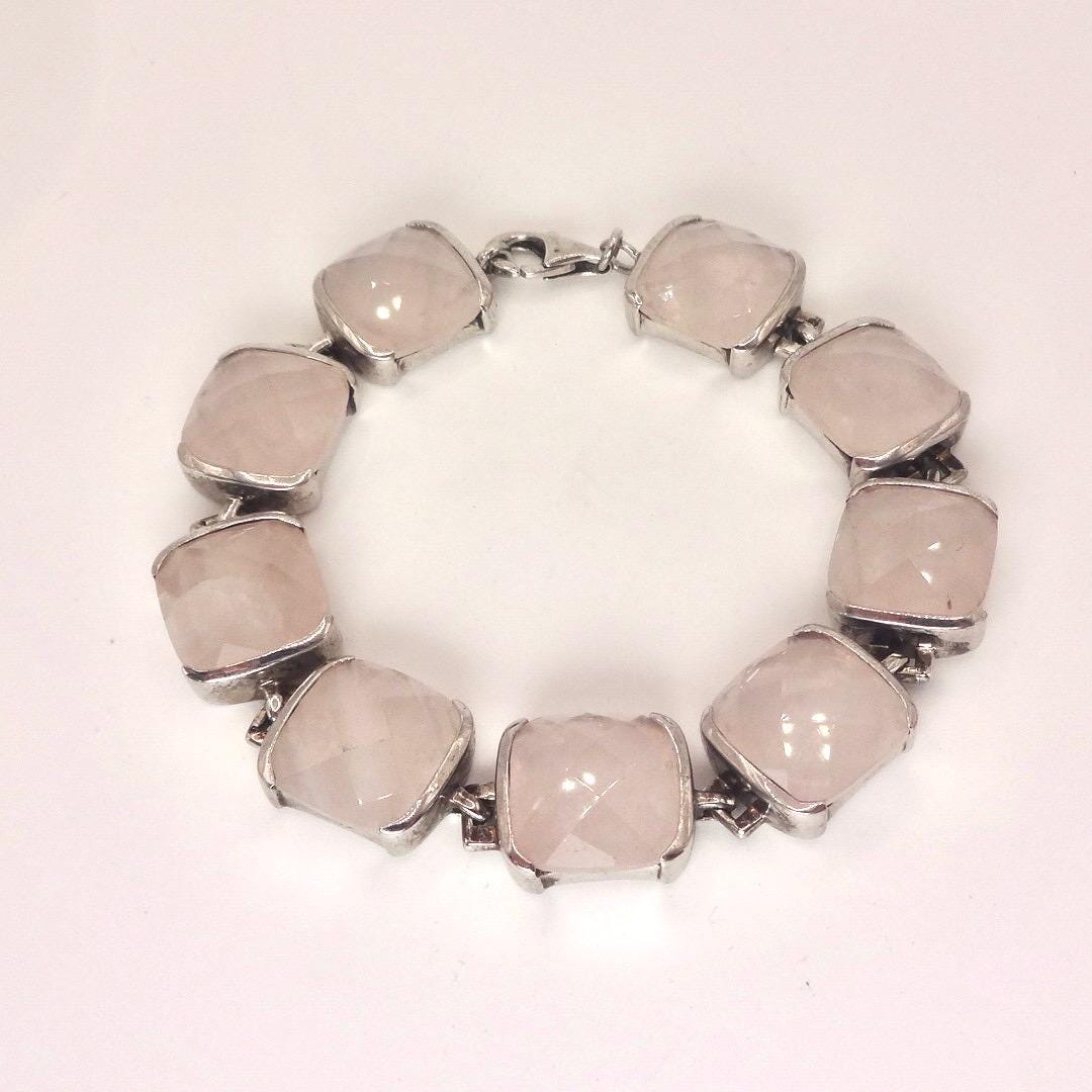 Vintage Rose Quartz 925 Sterling Silver Bracelet