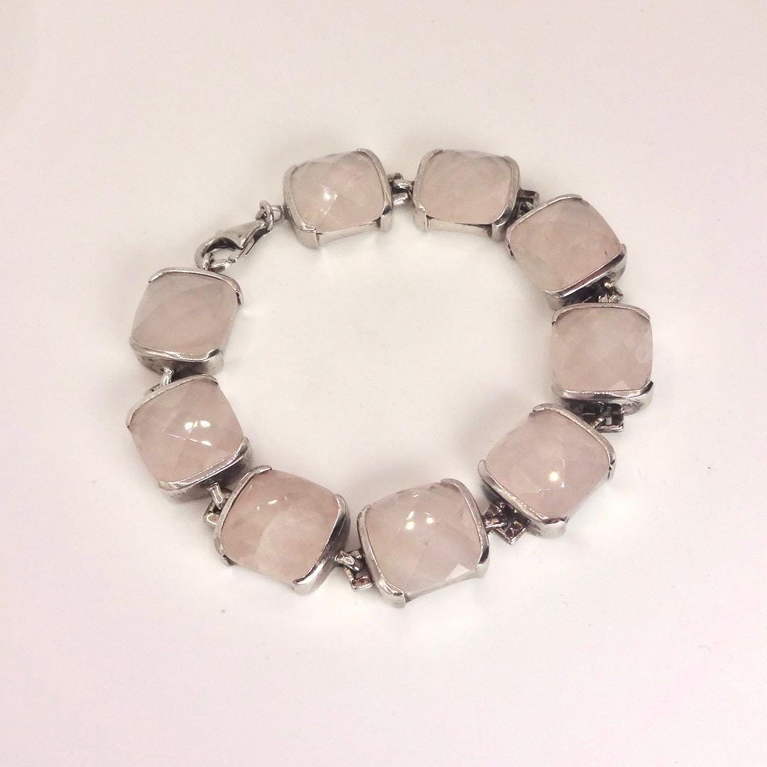 Vintage Rose Quartz 925 Sterling Silver Bracelet