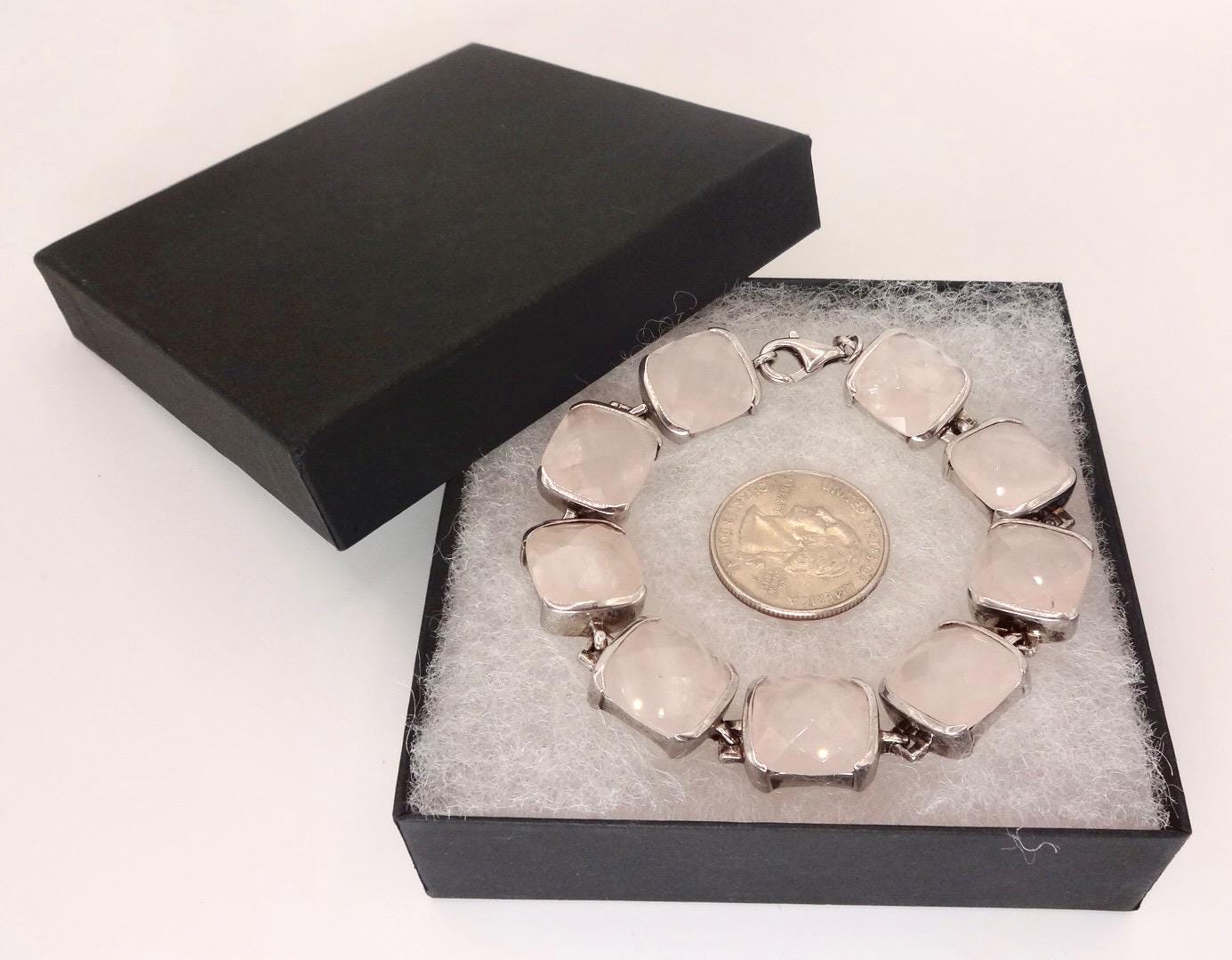 Vintage Rose Quartz 925 Sterling Silver Bracelet