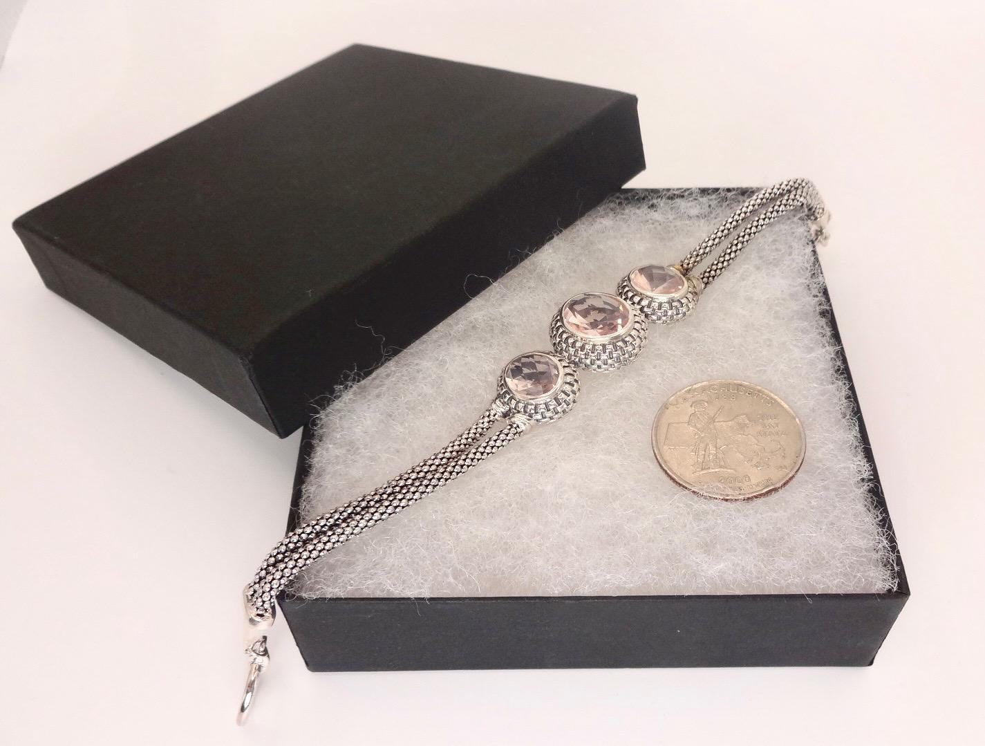 Vintage Pink Rose Quartz 925 Sterling Silver Toggle Bracelet