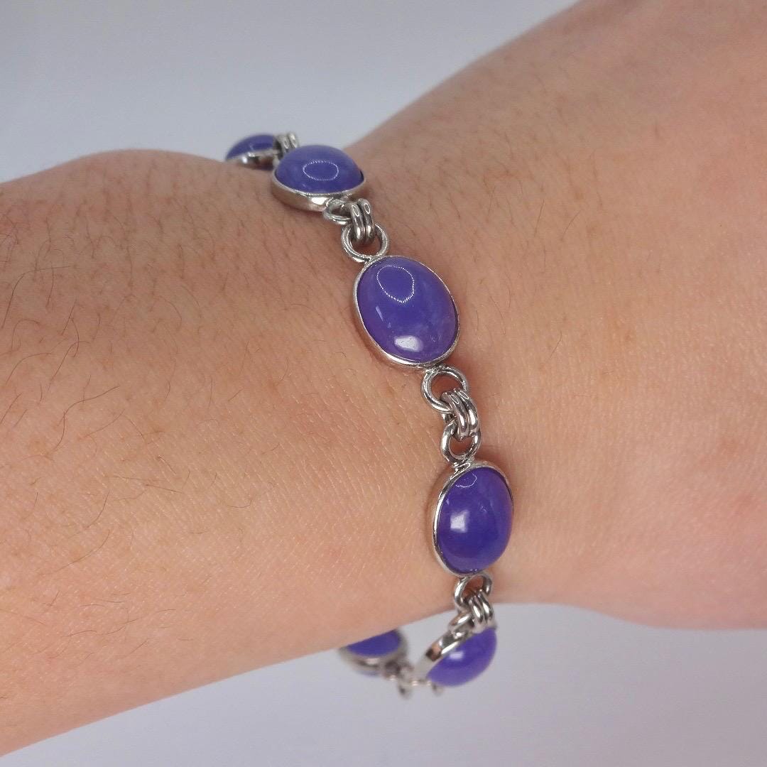 Vintage Purple Jade Tennis Bracelet in 925 Sterling Silver