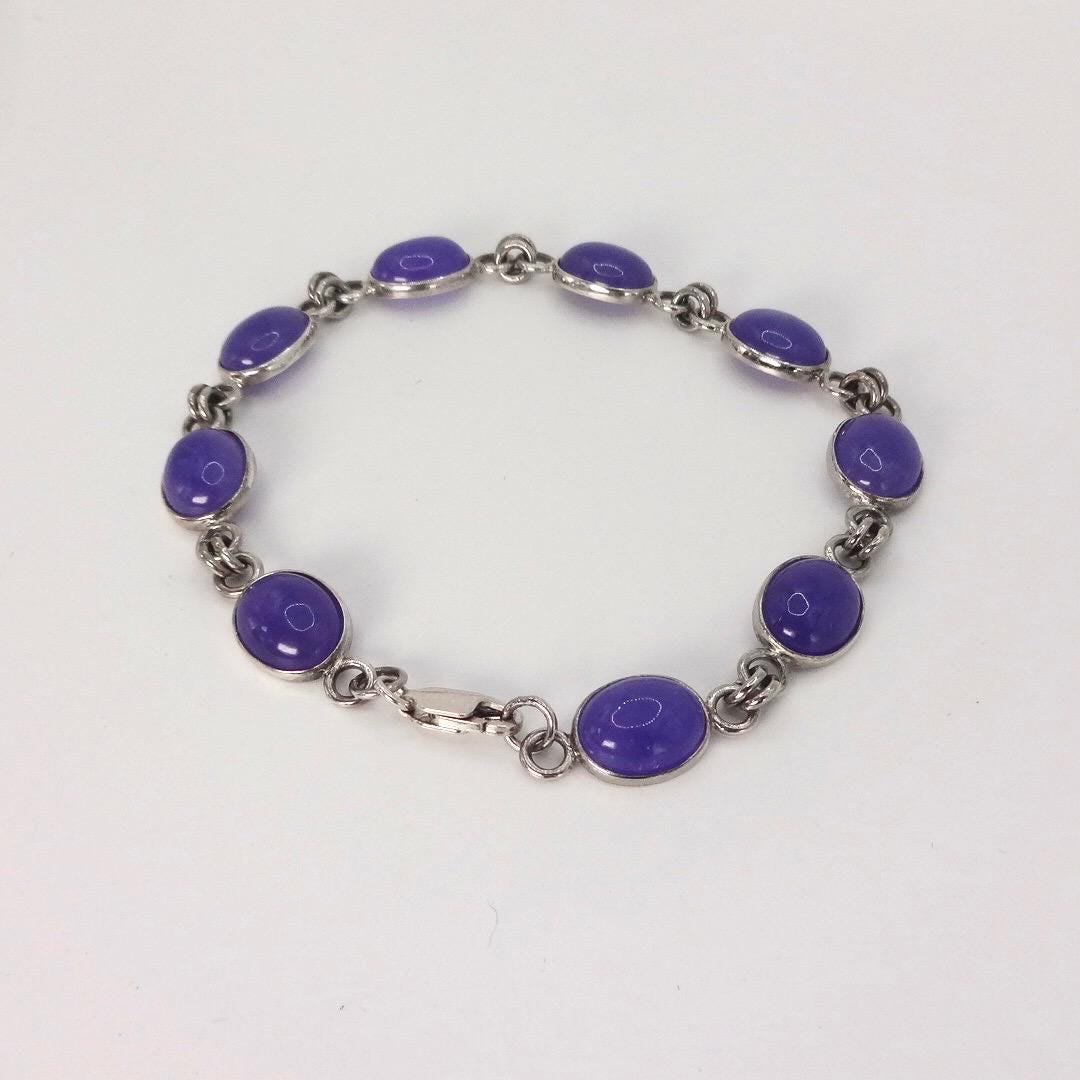 Vintage Purple Jade Tennis Bracelet in 925 Sterling Silver