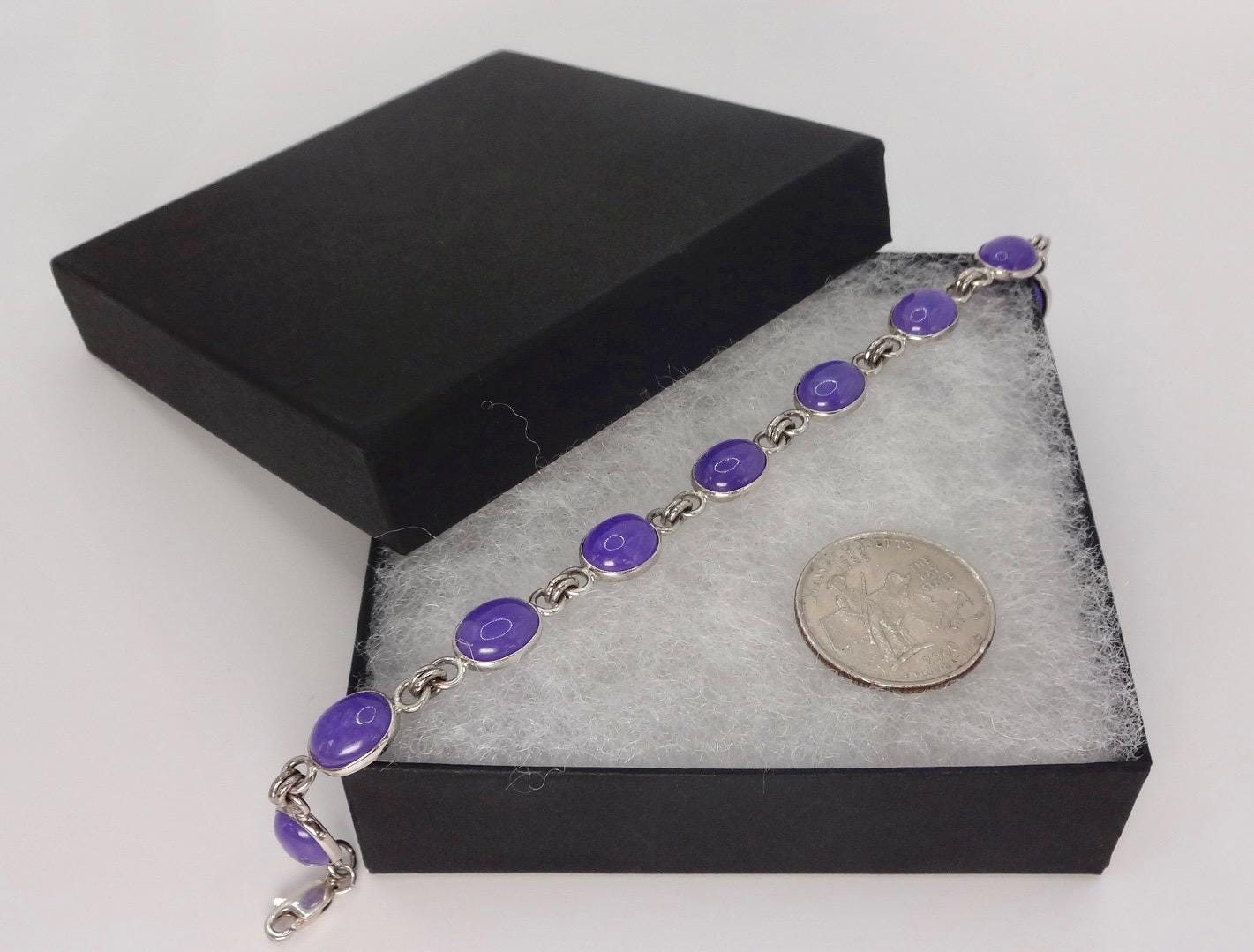 Vintage Purple Jade Tennis Bracelet in 925 Sterling Silver