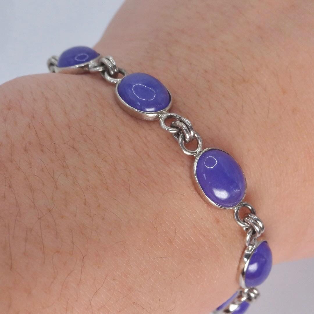 Vintage Purple Jade Tennis Bracelet in 925 Sterling Silver