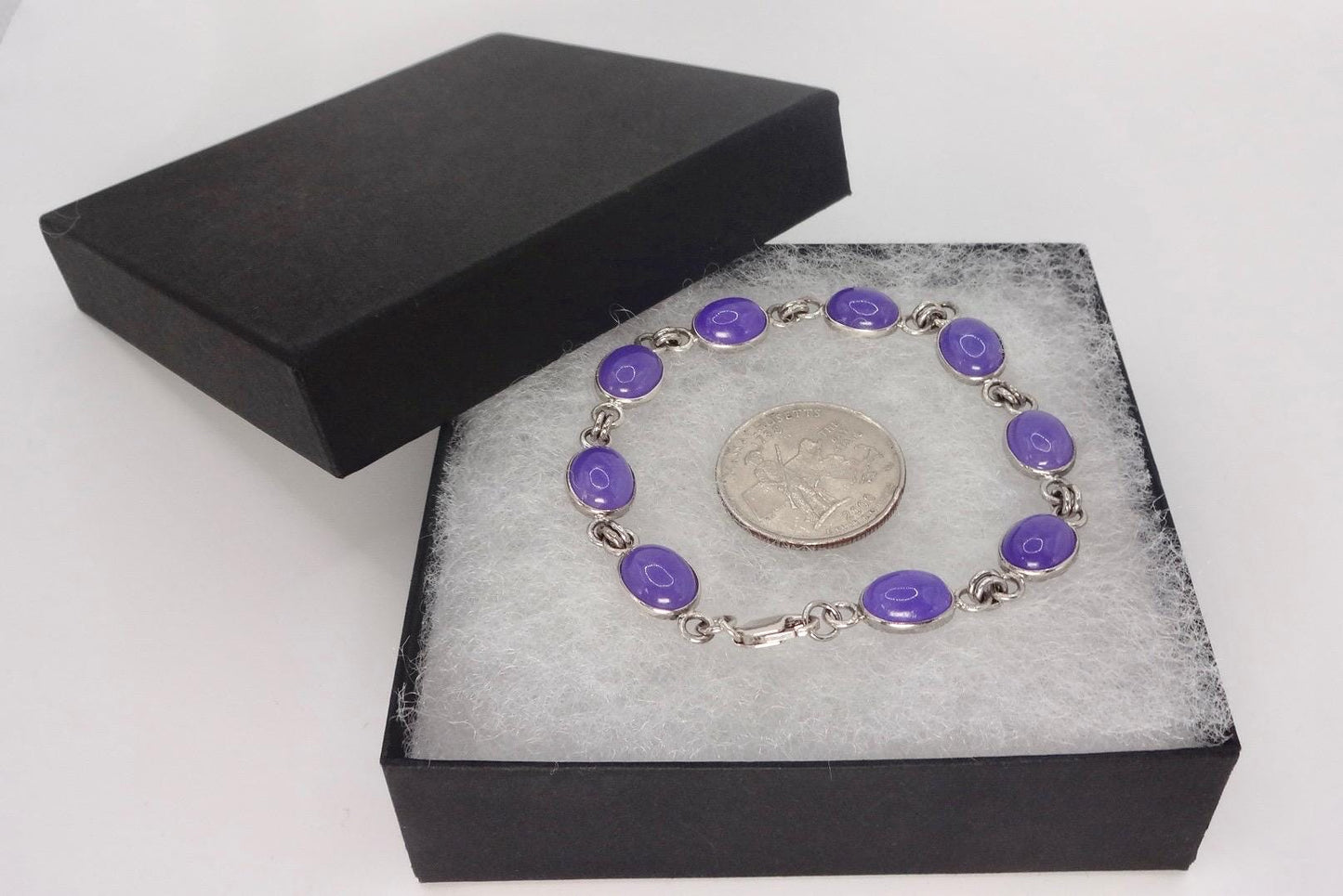 Vintage Purple Jade Tennis Bracelet in 925 Sterling Silver