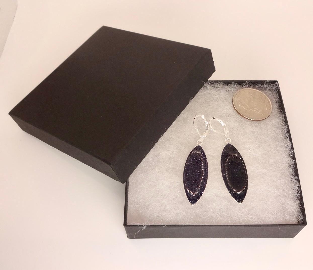 Antique Vintage Black Goldstone Silver Dangle Earrings