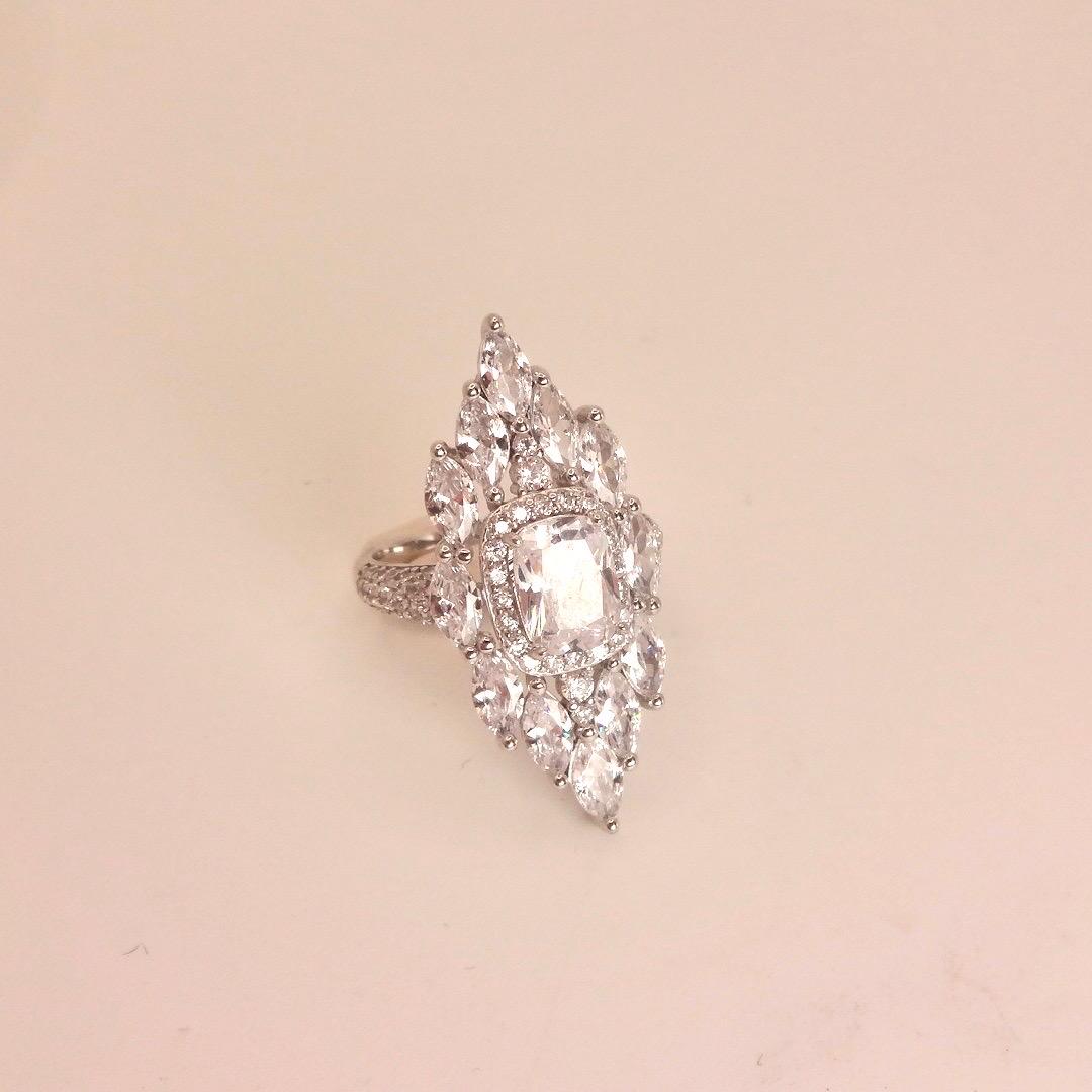 Vintage Cubic Zirconia Crystal Sterling Silver Ring Size 6