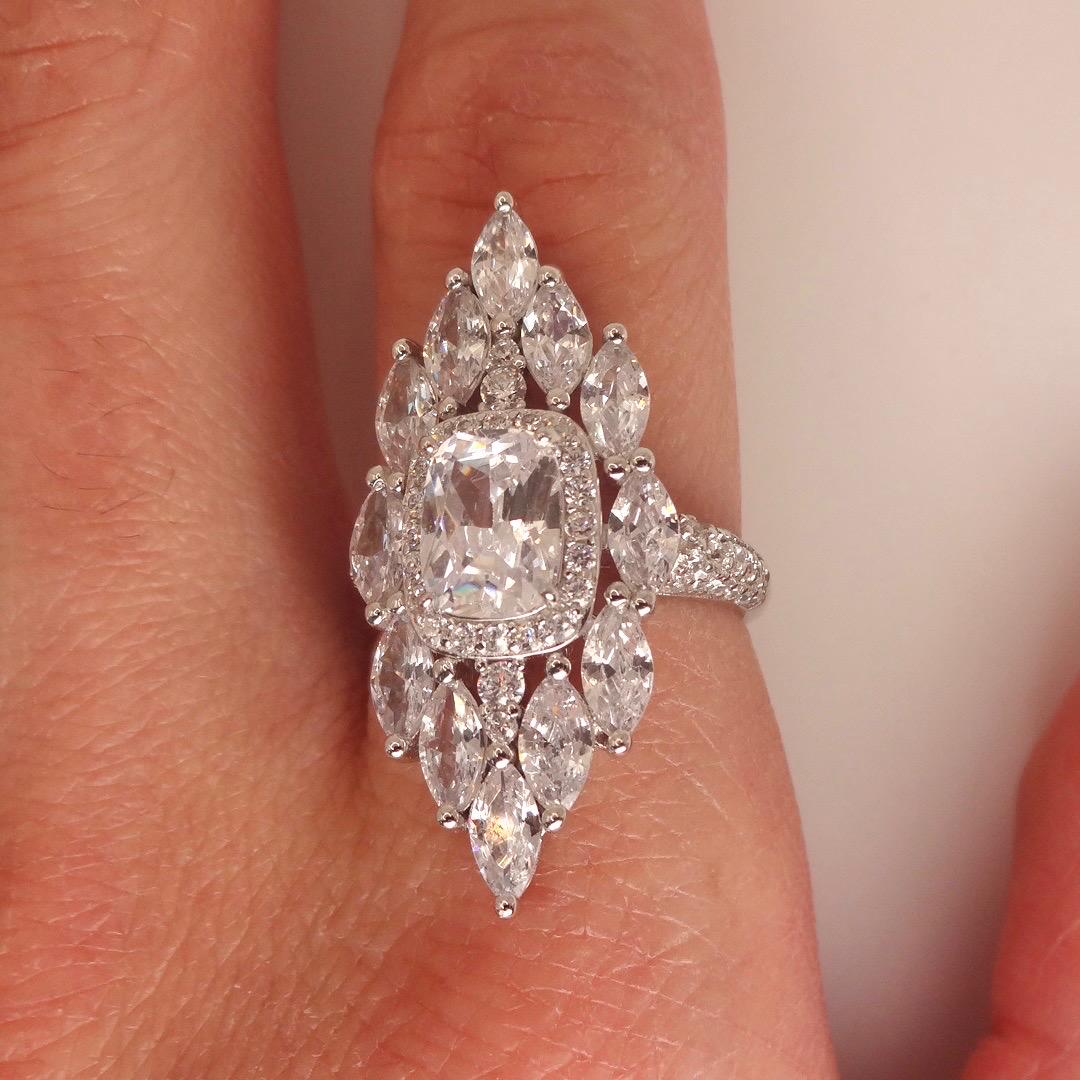 Vintage Cubic Zirconia Crystal Sterling Silver Ring Size 6