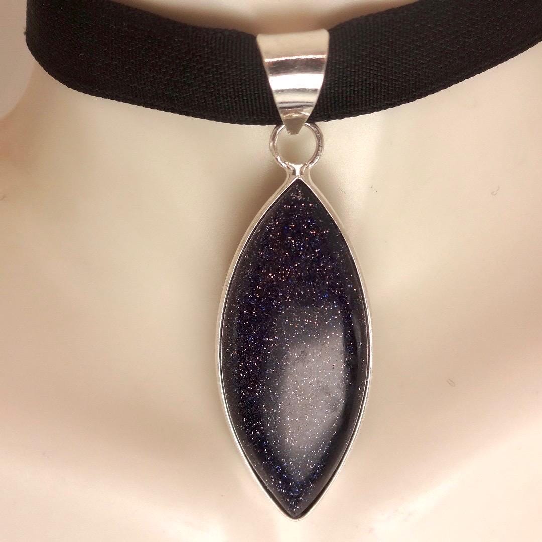 Vintage Black Sandstone silver collar necklace choker