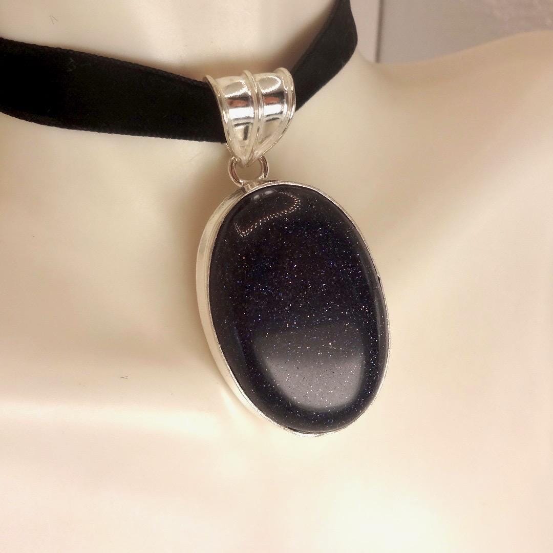 Vintage Black Sandstone silver collar necklace choker