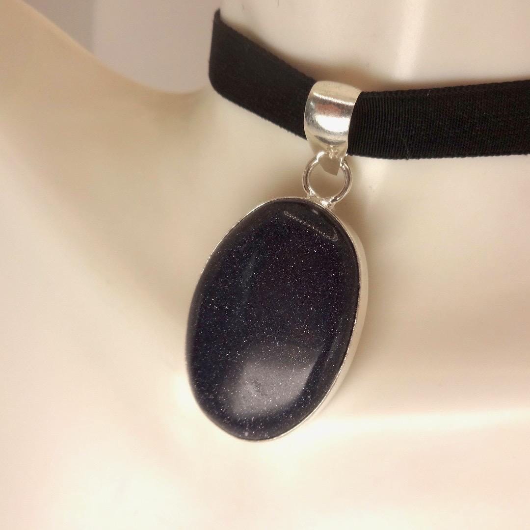 Vintage Black Sandstone silver collar necklace choker