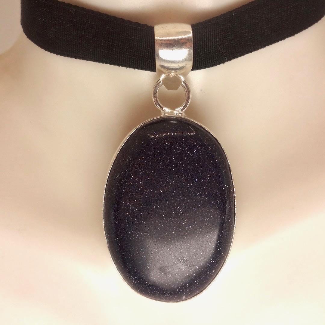 Vintage Black Sandstone silver collar necklace choker