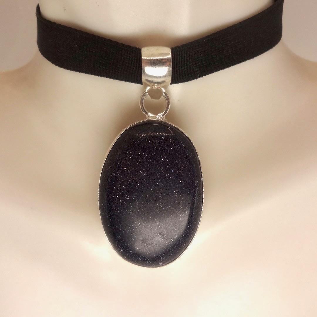 Vintage Black Sandstone silver collar necklace choker