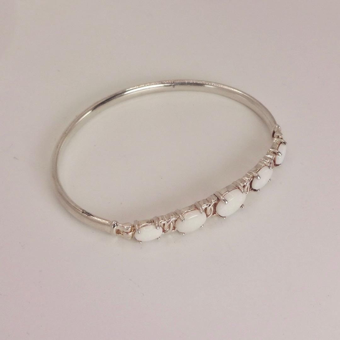 Vintage Blue Fire Opal Bangle Cuff Bracelet 925 Sterling Silver