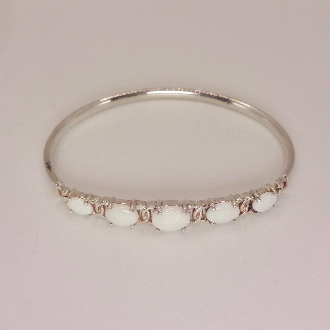 Vintage Blue Fire Opal Bangle Cuff Bracelet 925 Sterling Silver