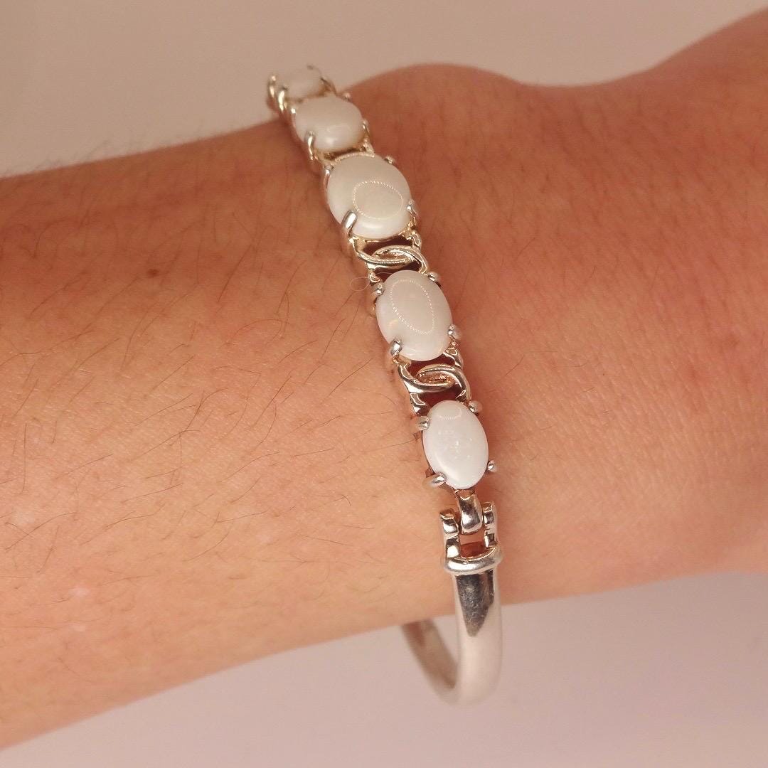 Vintage Blue Fire Opal Bangle Cuff Bracelet 925 Sterling Silver