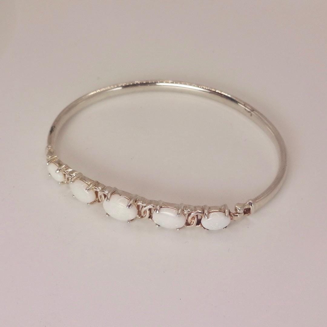 Vintage Blue Fire Opal Bangle Cuff Bracelet 925 Sterling Silver