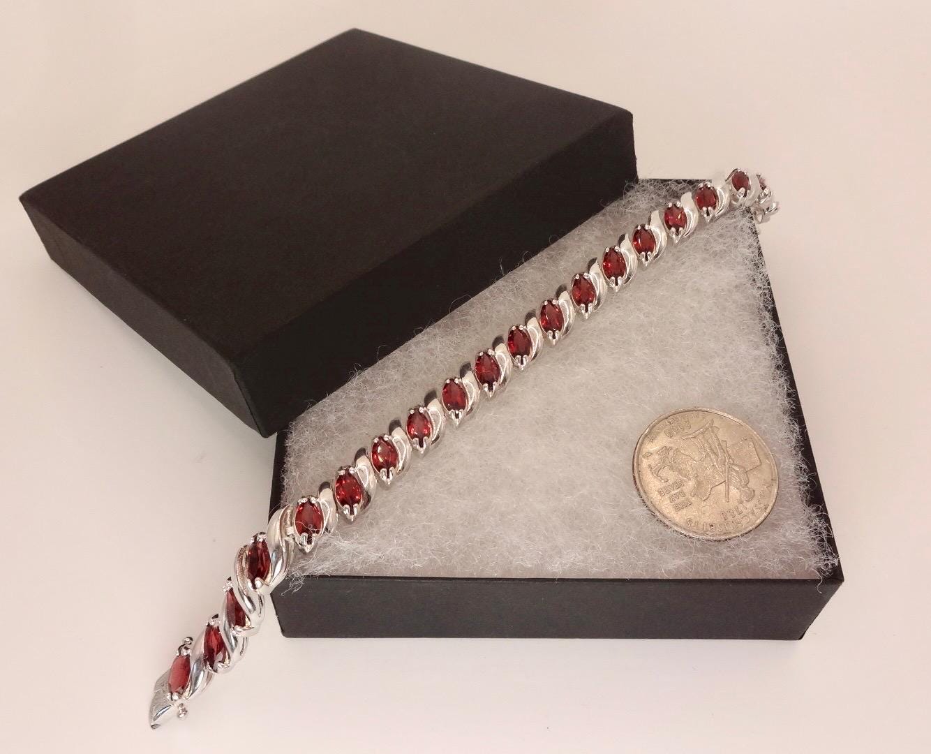 Vintage Red Garnet Bracelet Sterling Silver Deco Tennis