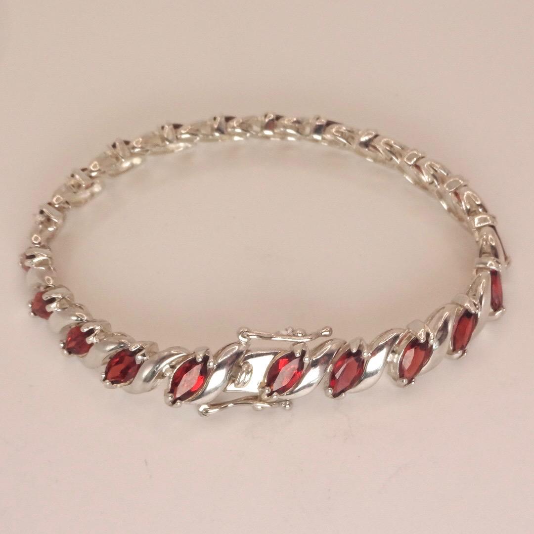 Vintage Red Garnet Bracelet Sterling Silver Deco Tennis