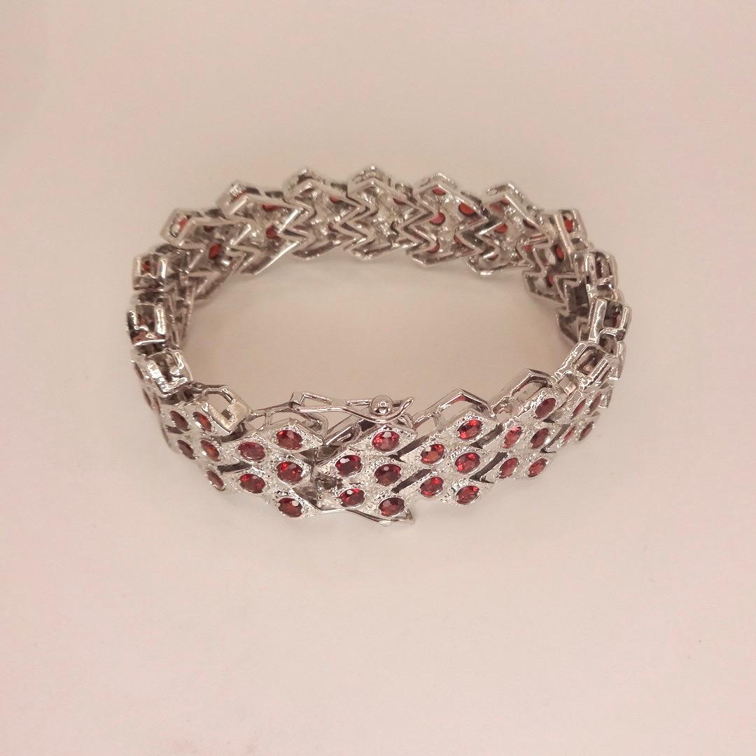 Vintage Bohemian Red Garnet Bracelet 925 Sterling Silver