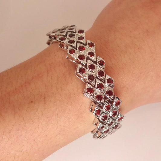Vintage Bohemian Red Garnet Bracelet 925 Sterling Silver
