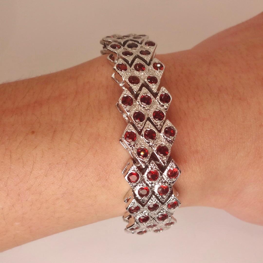 Vintage Bohemian Red Garnet Bracelet 925 Sterling Silver