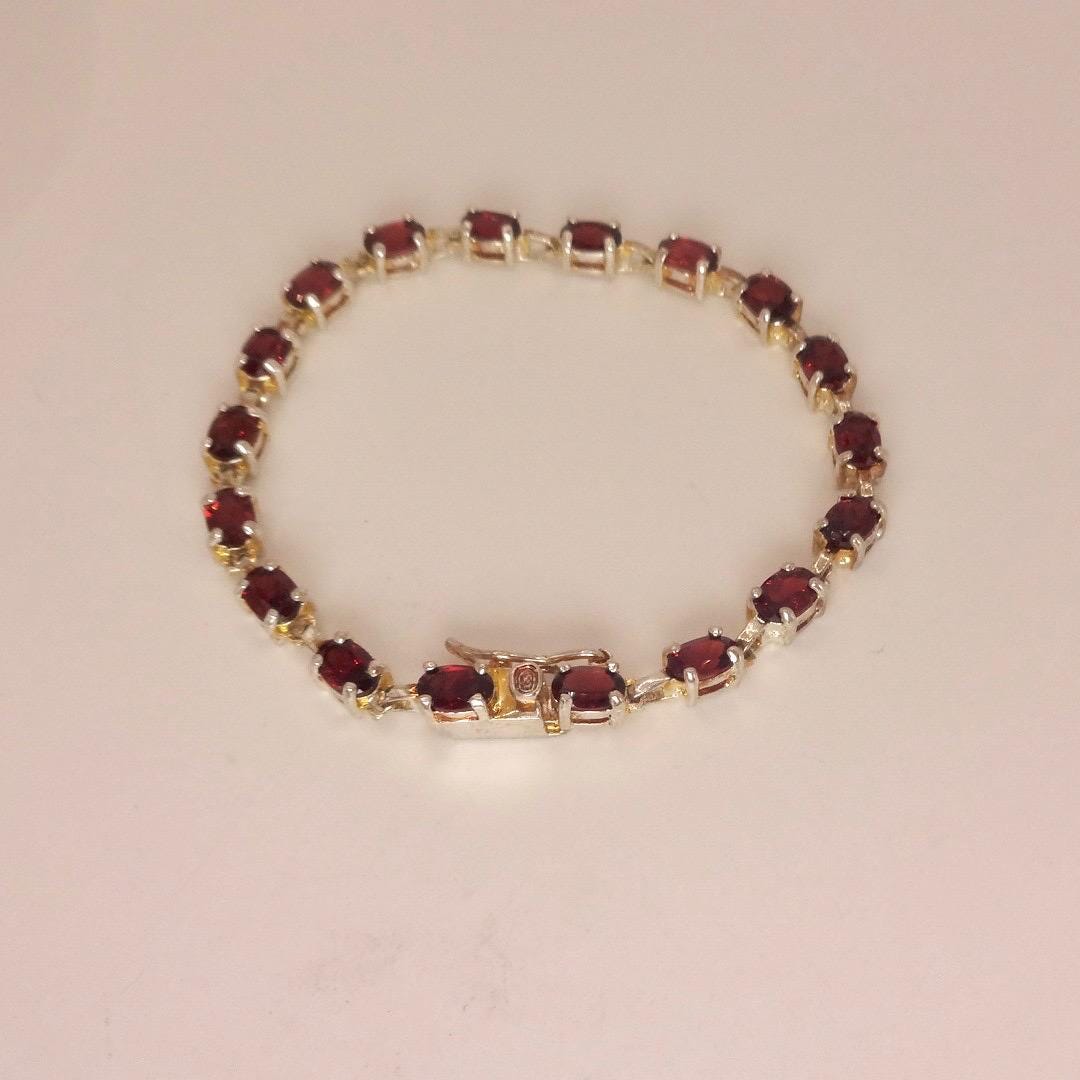 Vintage Bohemian Red Garnet Bracelet 925 Sterling Silver