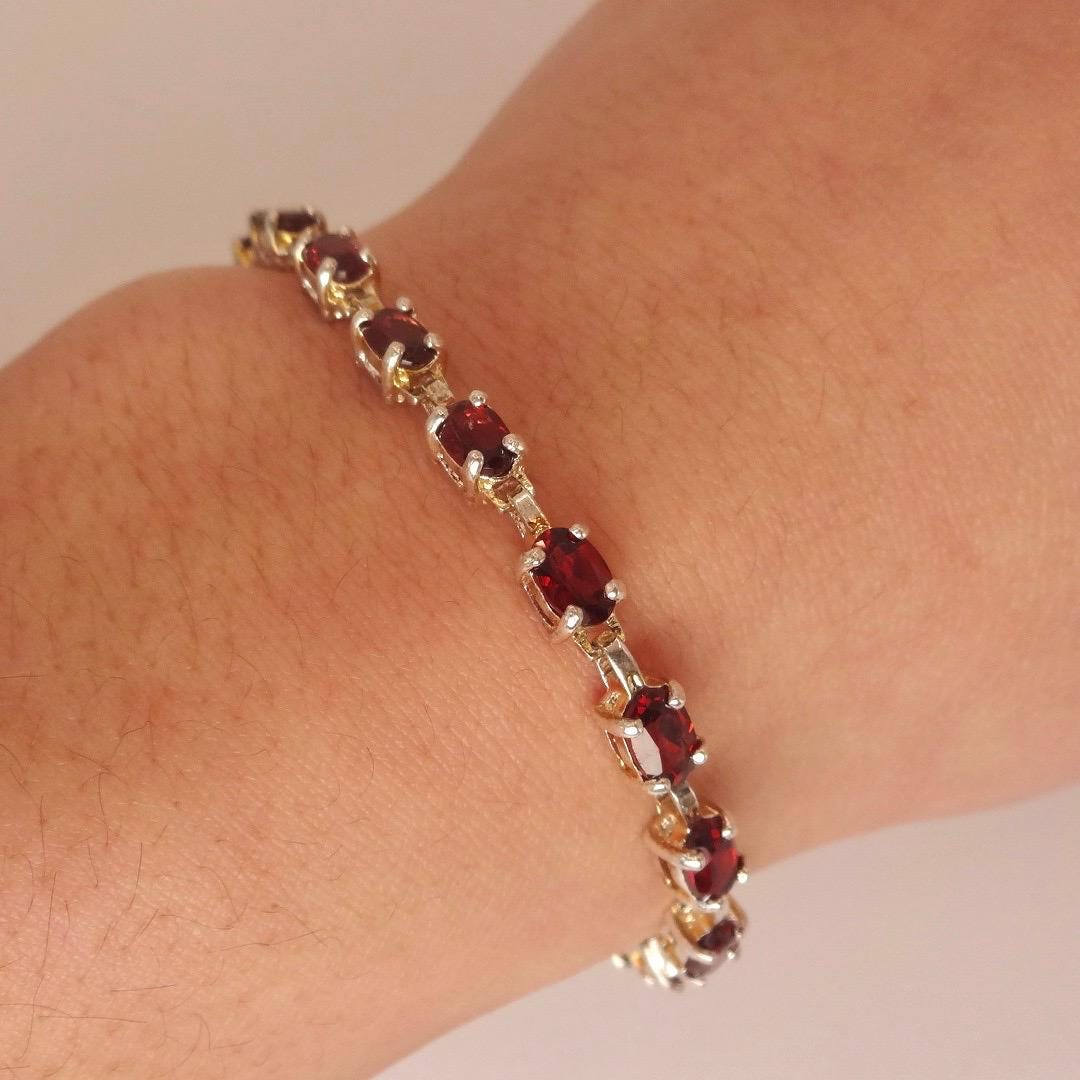 Vintage Bohemian Red Garnet Bracelet 925 Sterling Silver