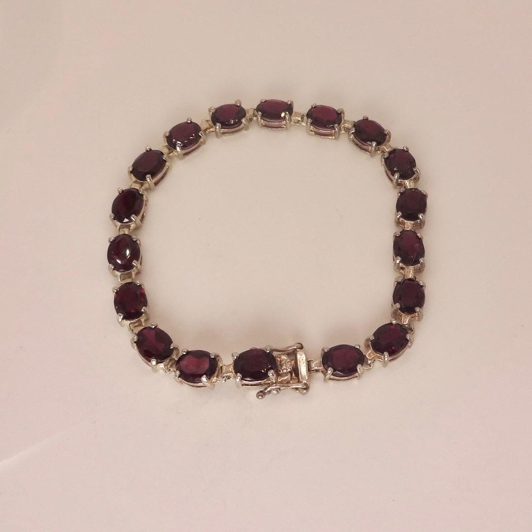 Vintage Red Tourmaline 925 Sterling Silver Tennis Bracelet
