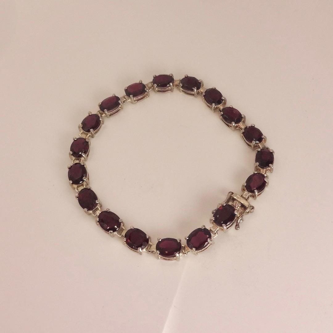 Vintage Red Tourmaline 925 Sterling Silver Tennis Bracelet