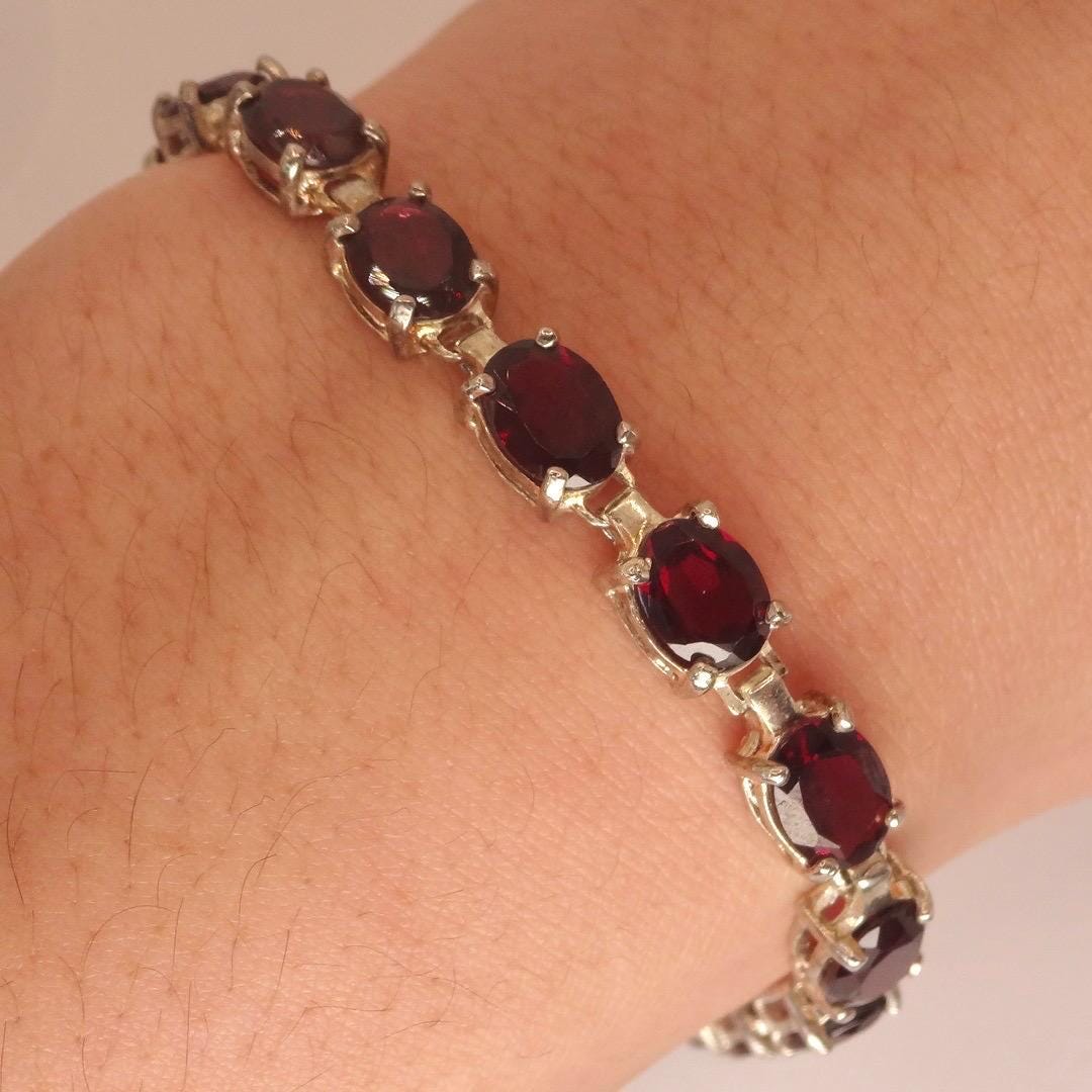 Vintage Red Tourmaline 925 Sterling Silver Tennis Bracelet