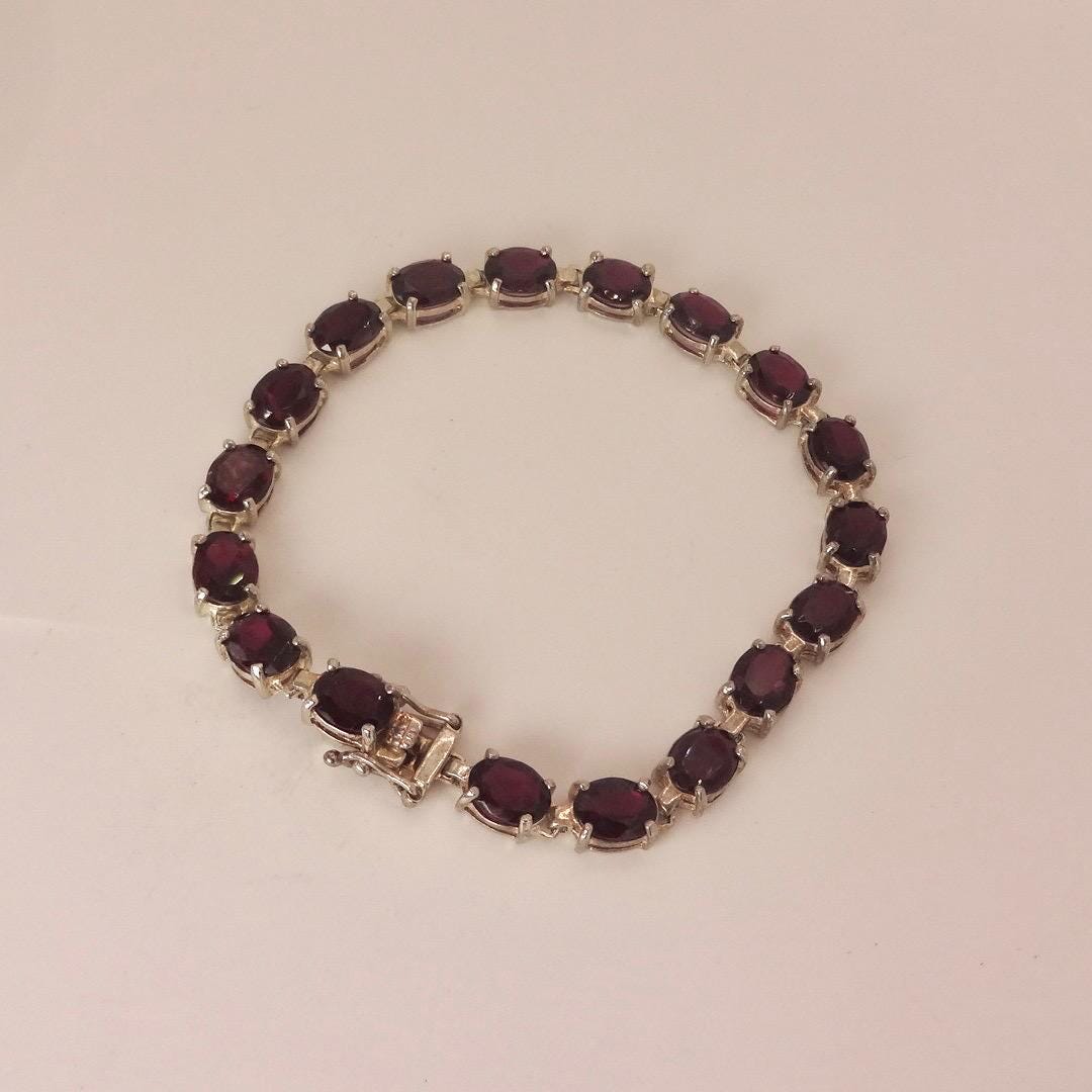 Vintage Red Tourmaline 925 Sterling Silver Tennis Bracelet